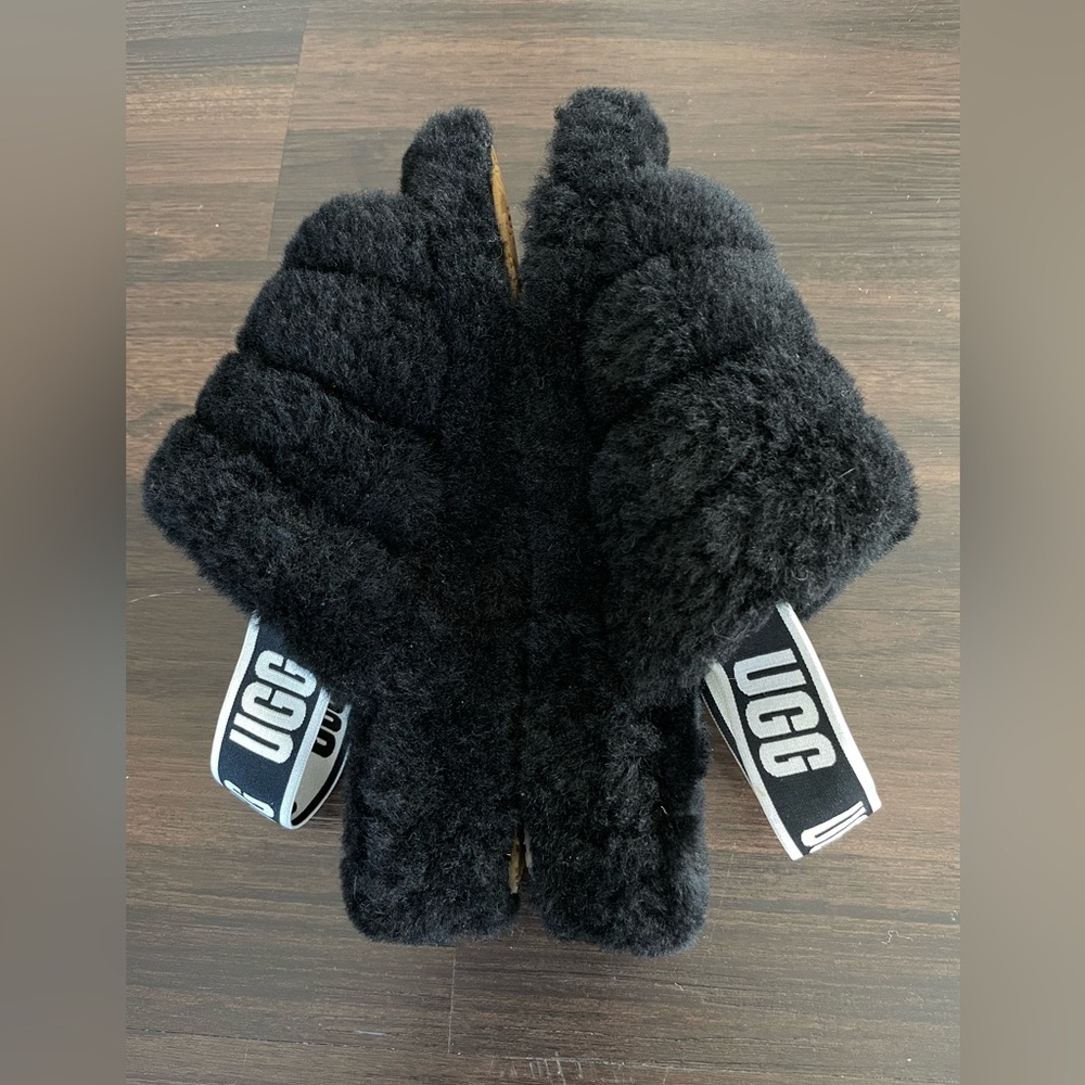 UGG Black Fluffy Sandals - Picture 3 of 8